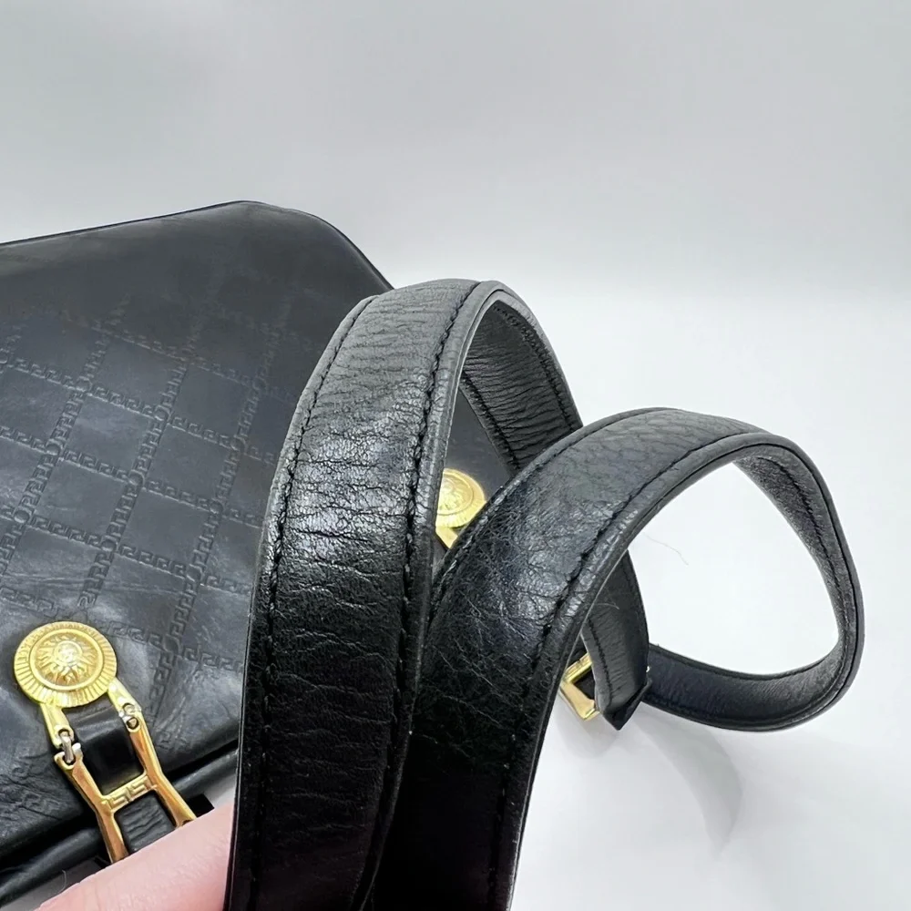 Authentic VERSACE Vintage Black Leather Zip Shoulder Bag Purse W/ Tassel